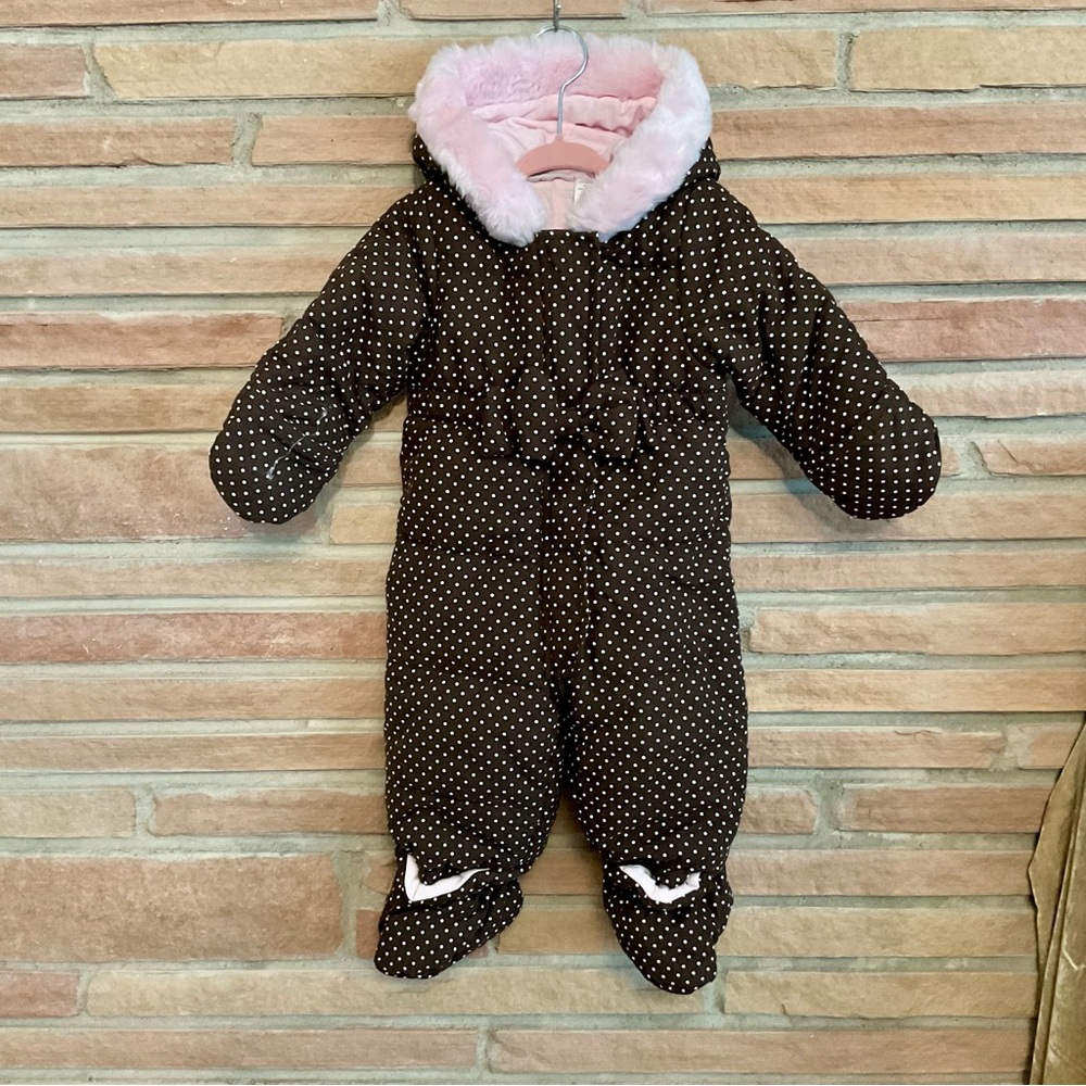 First Impressions Baby Snow Suit Brown Pink Polka Dot 6-9 Months